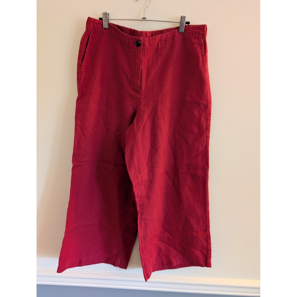 J. Jill Love Linen Red Wide Leg Crop Pants Womens Medium lagenlook loose relaxed